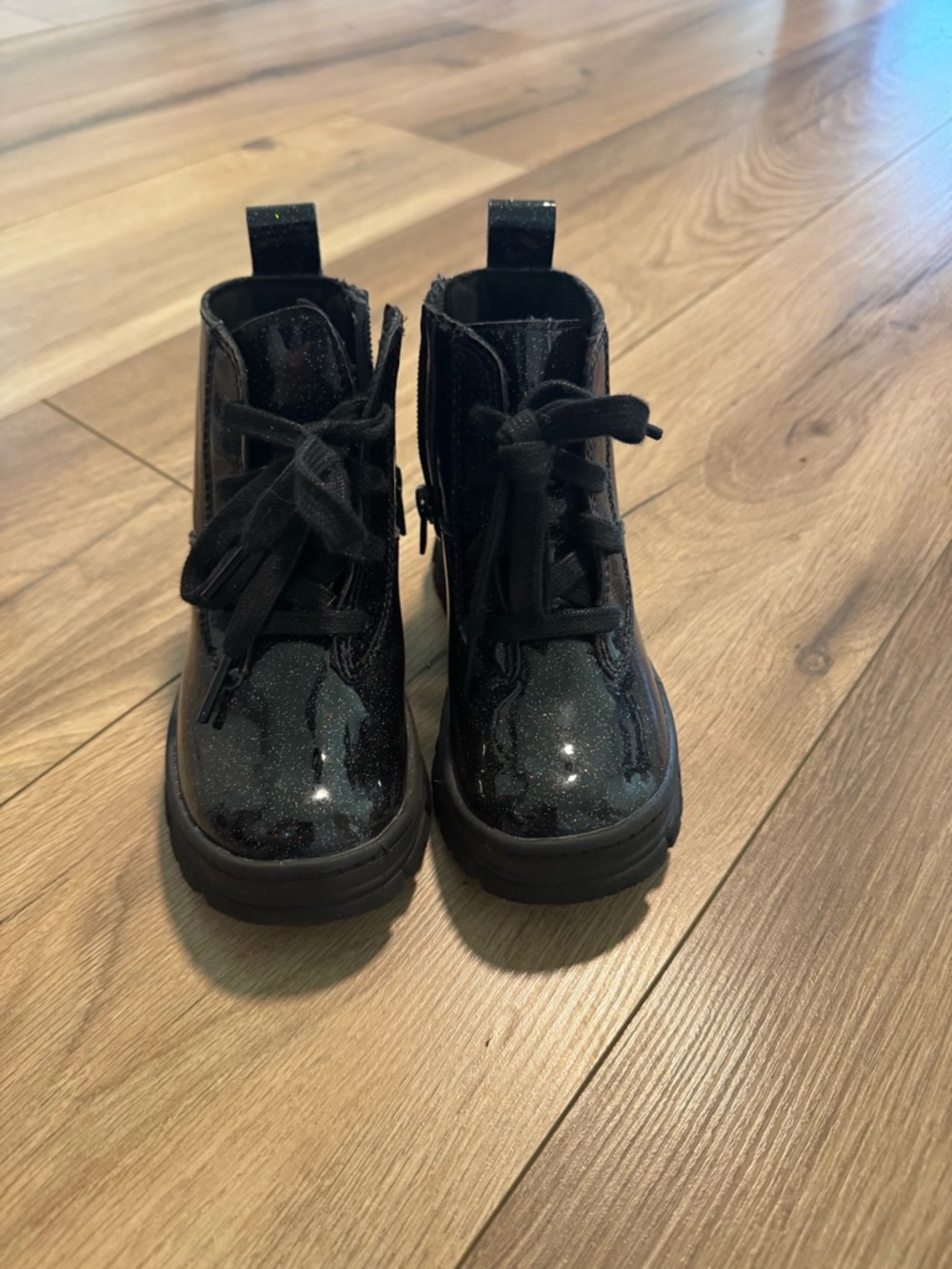 UGG Kids Black Glitter Lace-Up Ankle Boots with Side Zip